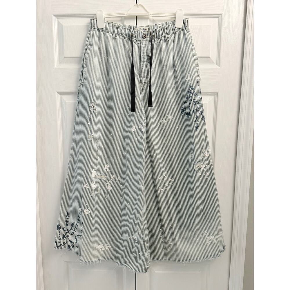 Rare Free People We The Free Clover Printed Pants Railroad Stripe Medium - Picture 5 of 6